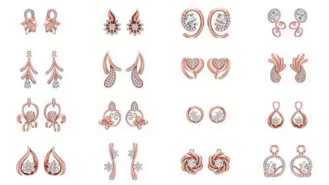 130 Women Solitaire Earring 3dm STL OBJ FBX Details Collection 