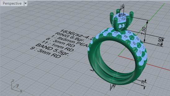 Round halo Diamond ring with band 1836 3D print model 3D print model_7