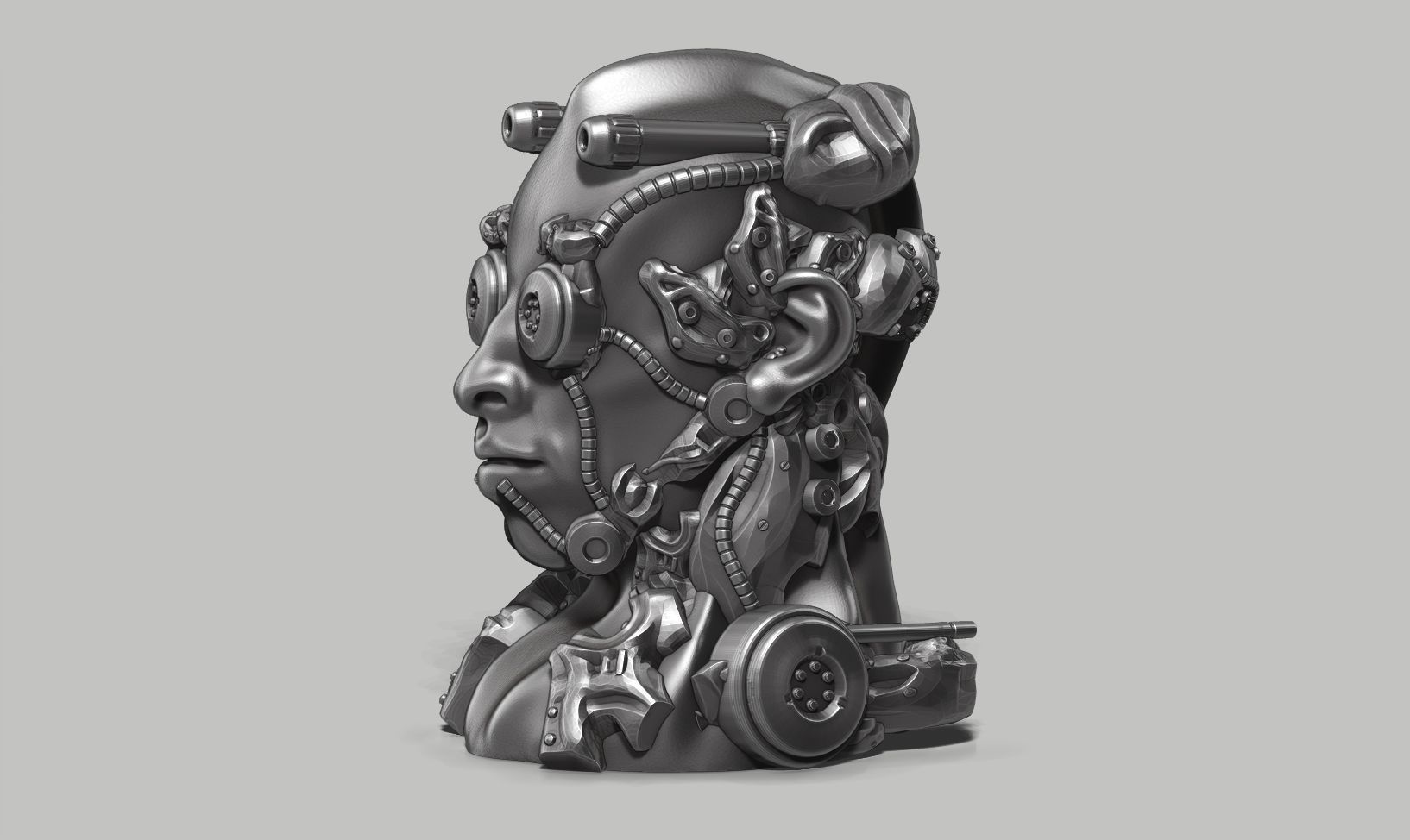 human robot head bust 147 3d print model 3D print model_10