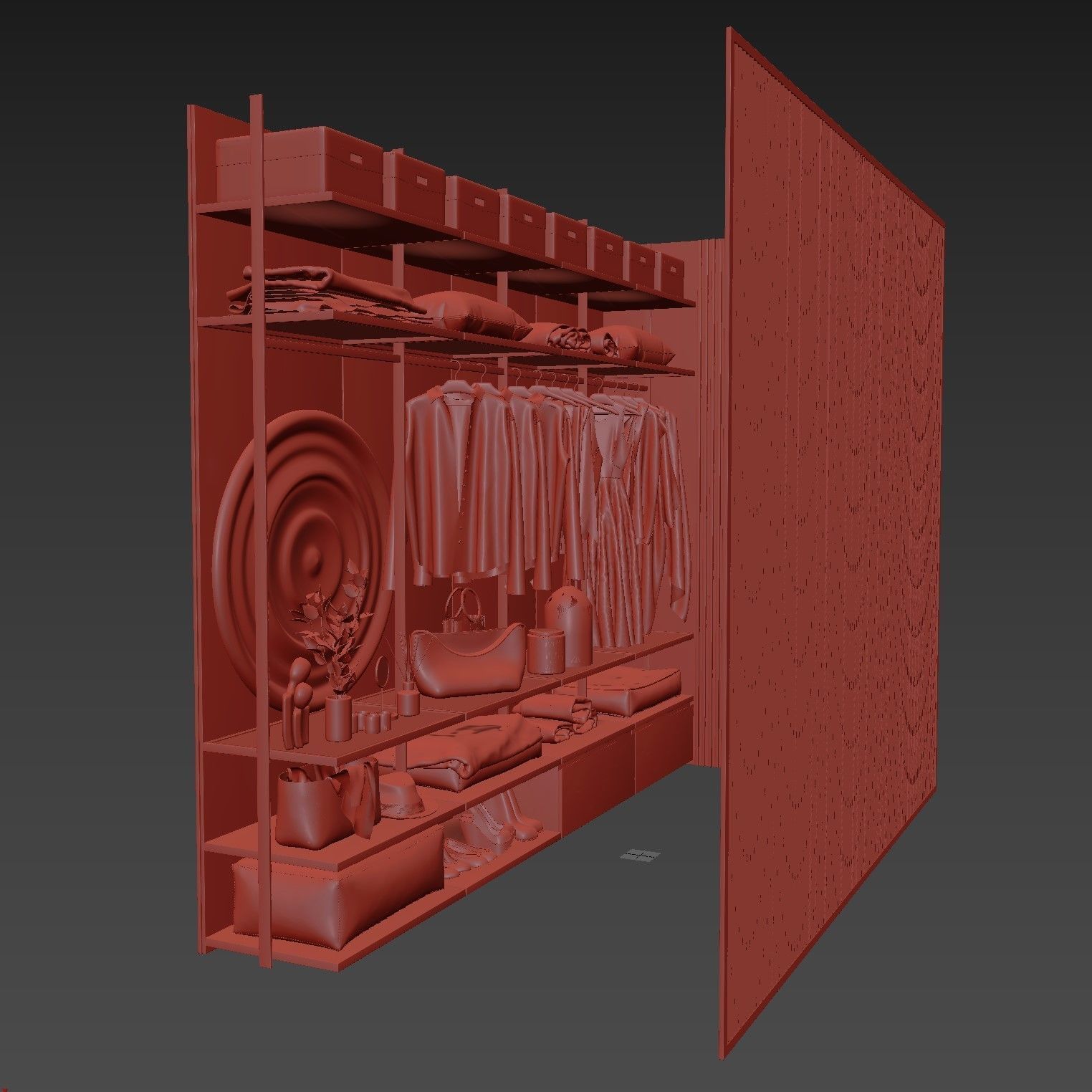 Wardrobe closet with clothes hanging in it 3D model_8