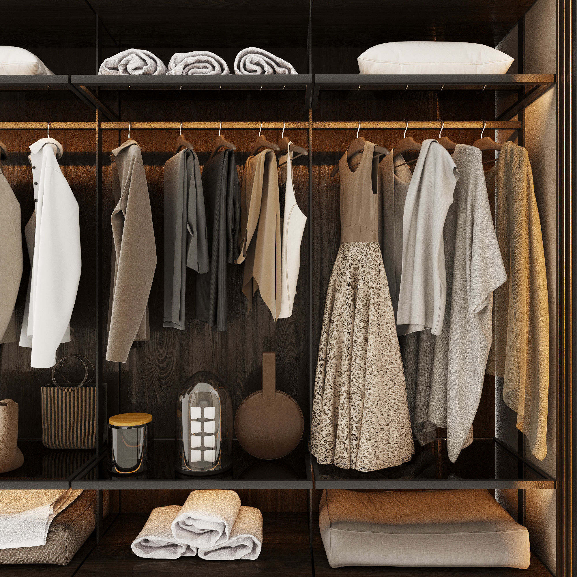 Wardrobe closet with clothes hanging in it 3D model_4