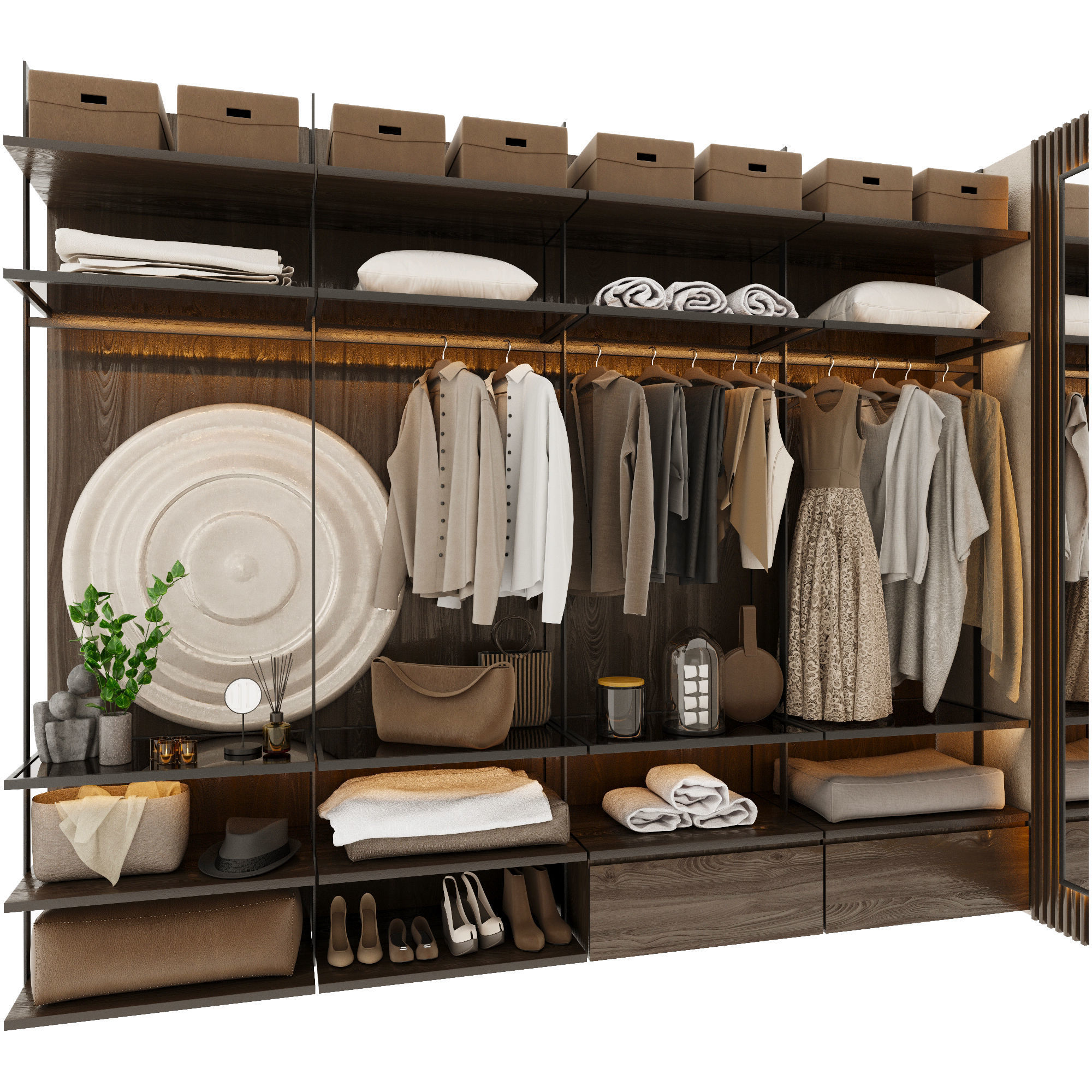 Wardrobe closet with clothes hanging in it 3D model_6