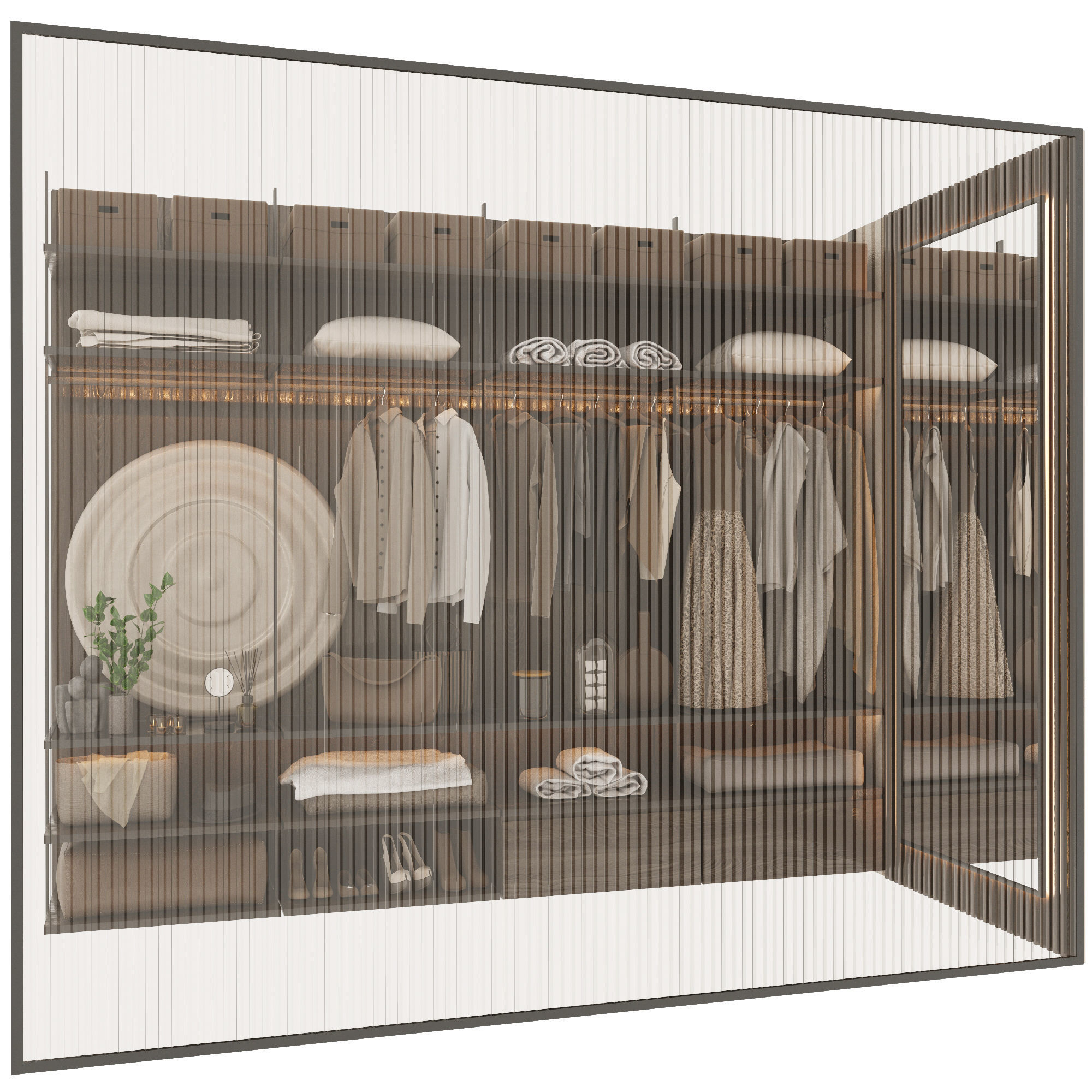 Wardrobe closet with clothes hanging in it 3D model_2