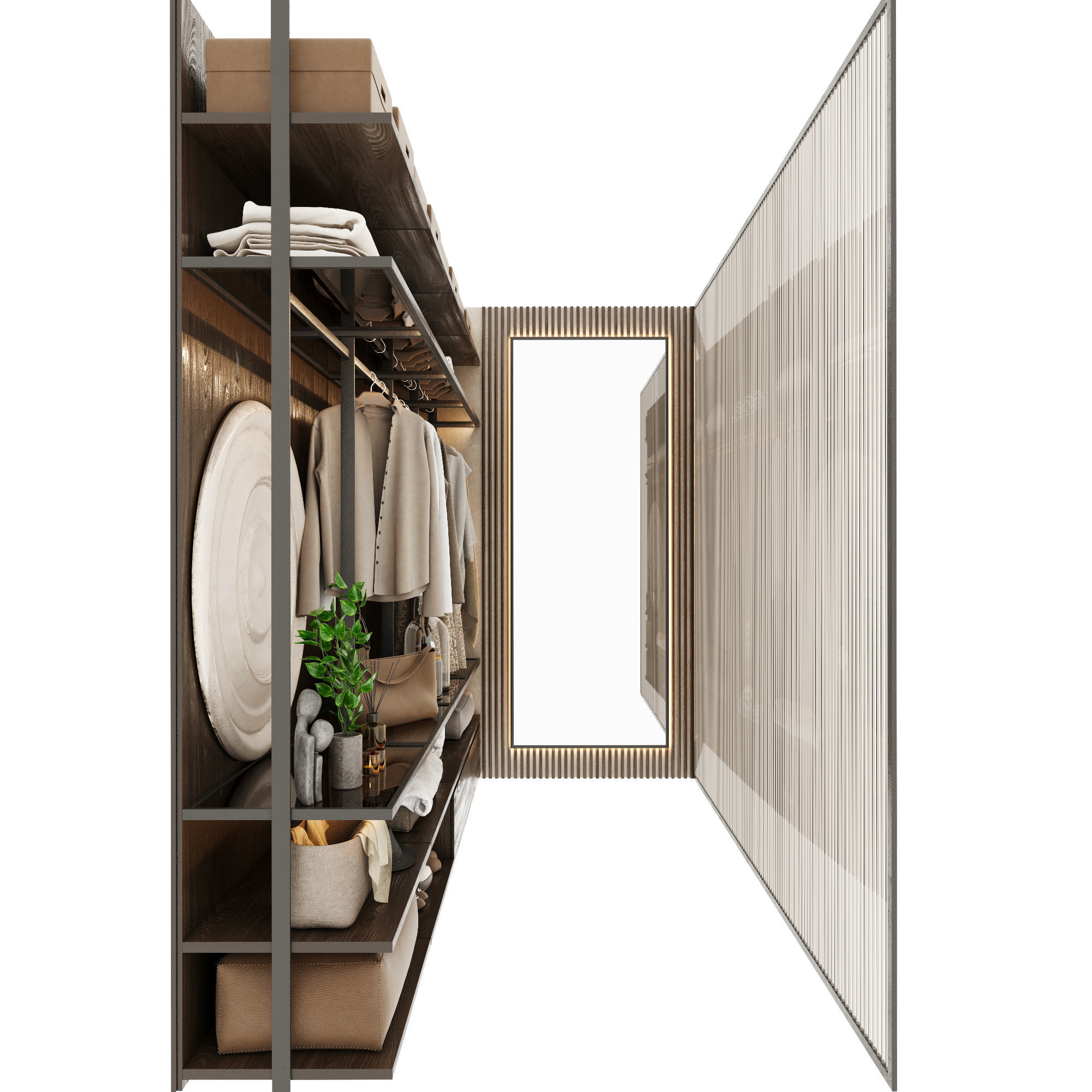 Wardrobe closet with clothes hanging in it 3D model_3