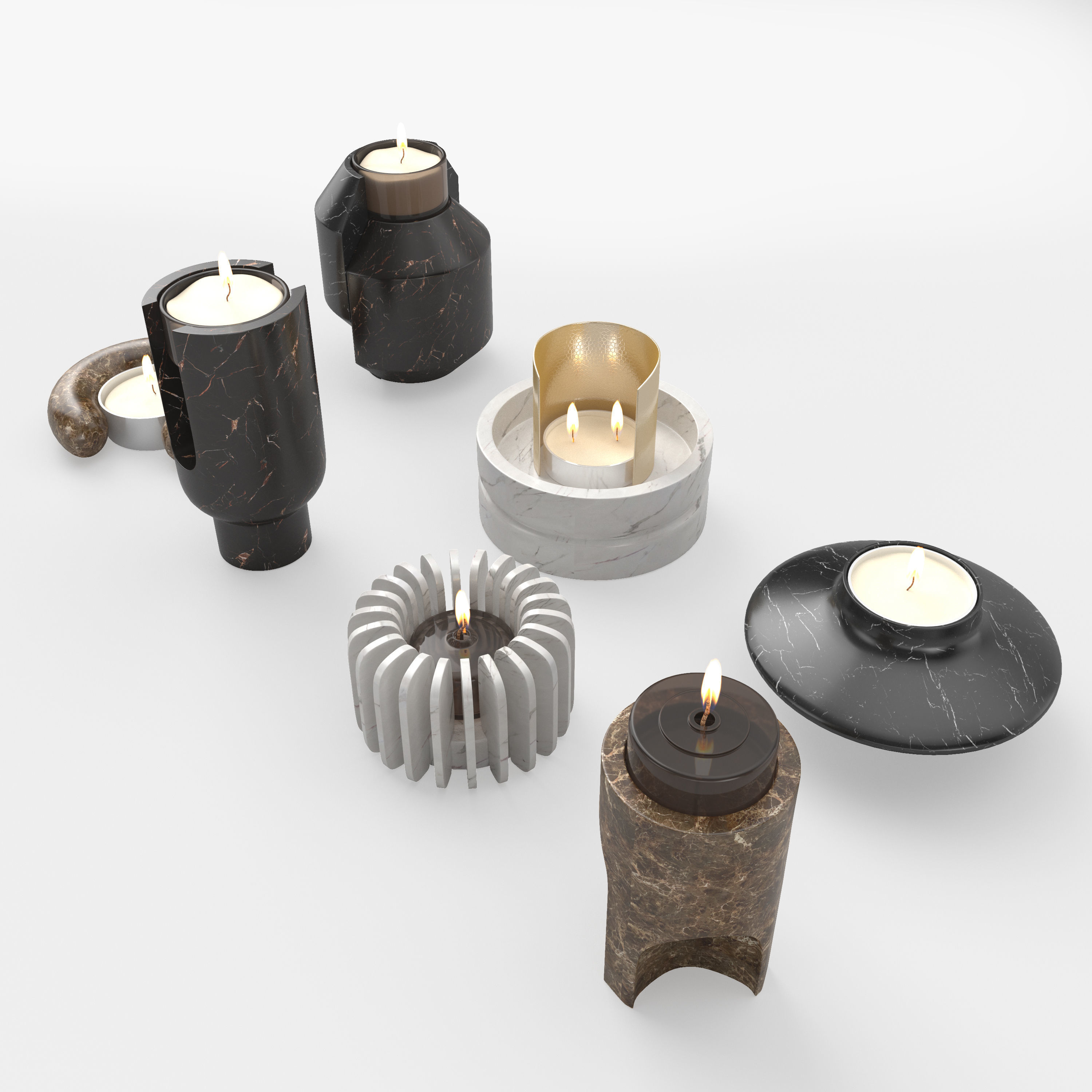 oOumm Candle Holders Decor Set 3D model_1