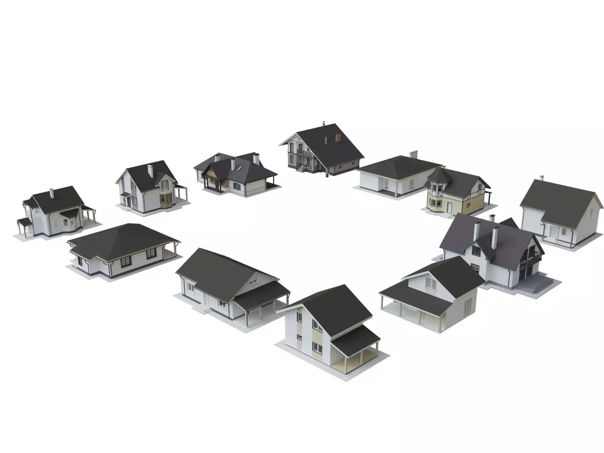Cottage Houses- 12 Pack Low-poly part 2 3D model_0