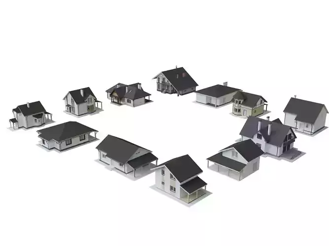 Cottage Houses- 12 Pack Low-poly part 2