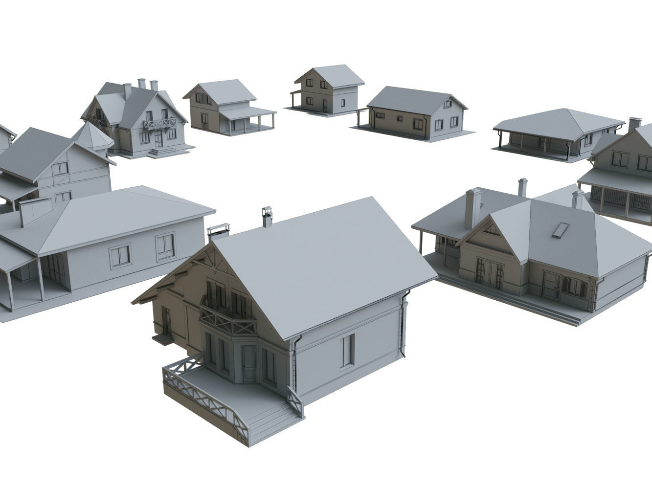 Cottage Houses- 12 Pack Low-poly part 2 3D model_5