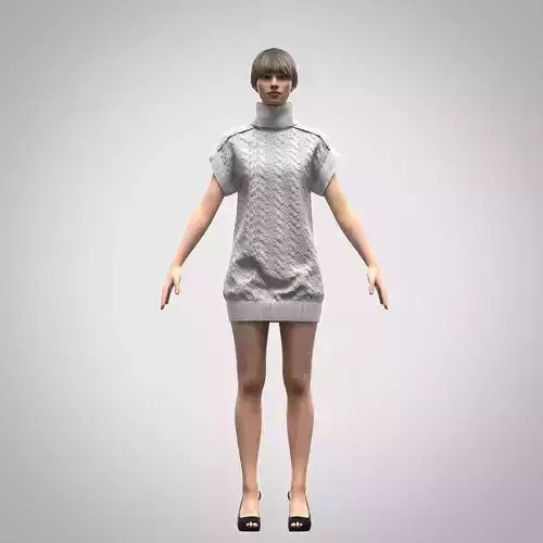 Ladies roll neck dress Low-poly 3D model