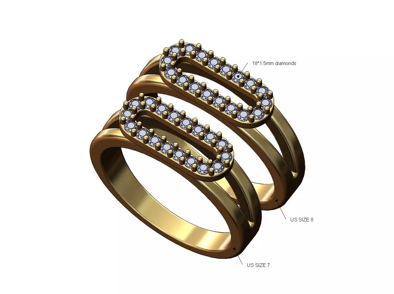 Diamond oblang slot ring US sizes 7 8 3D print model