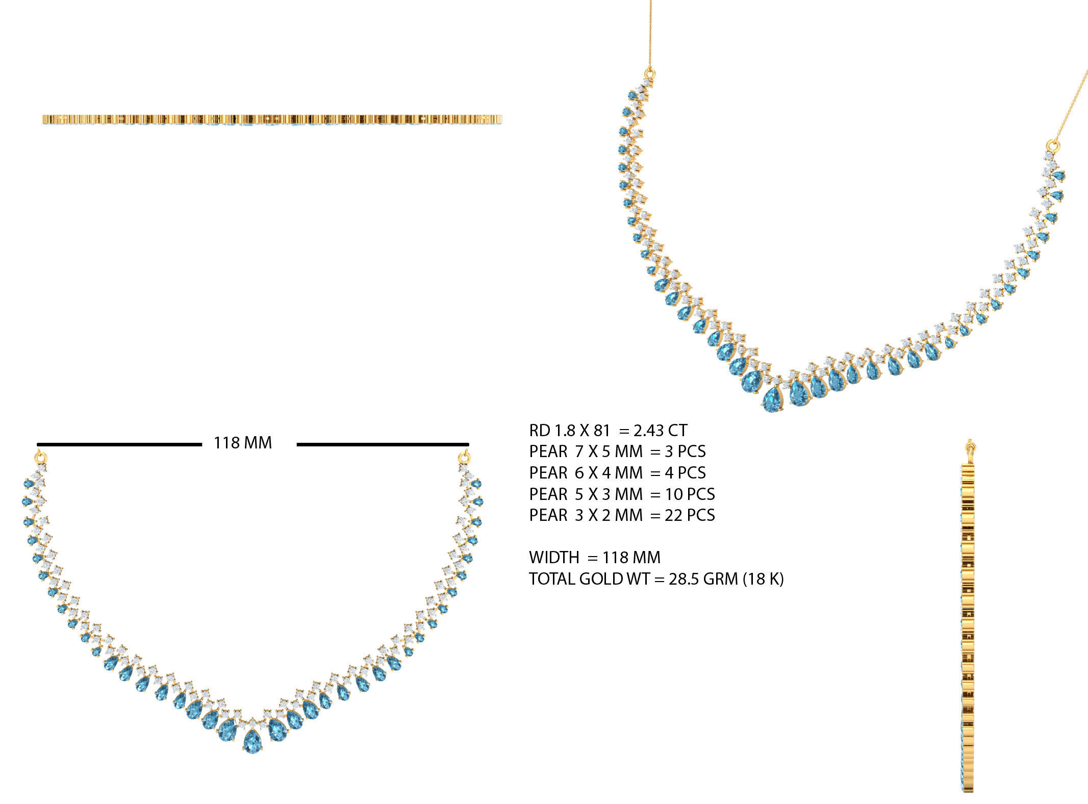 Necklace - 5 gold with diamond in middle 3D print model_5