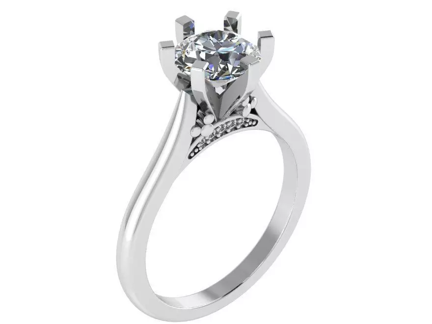 Engraving Floral Ring With Diamond 1855 3D print model 3D print model_0