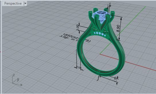 Engraving Floral Ring With Diamond 1855 3D print model 3D print model_7