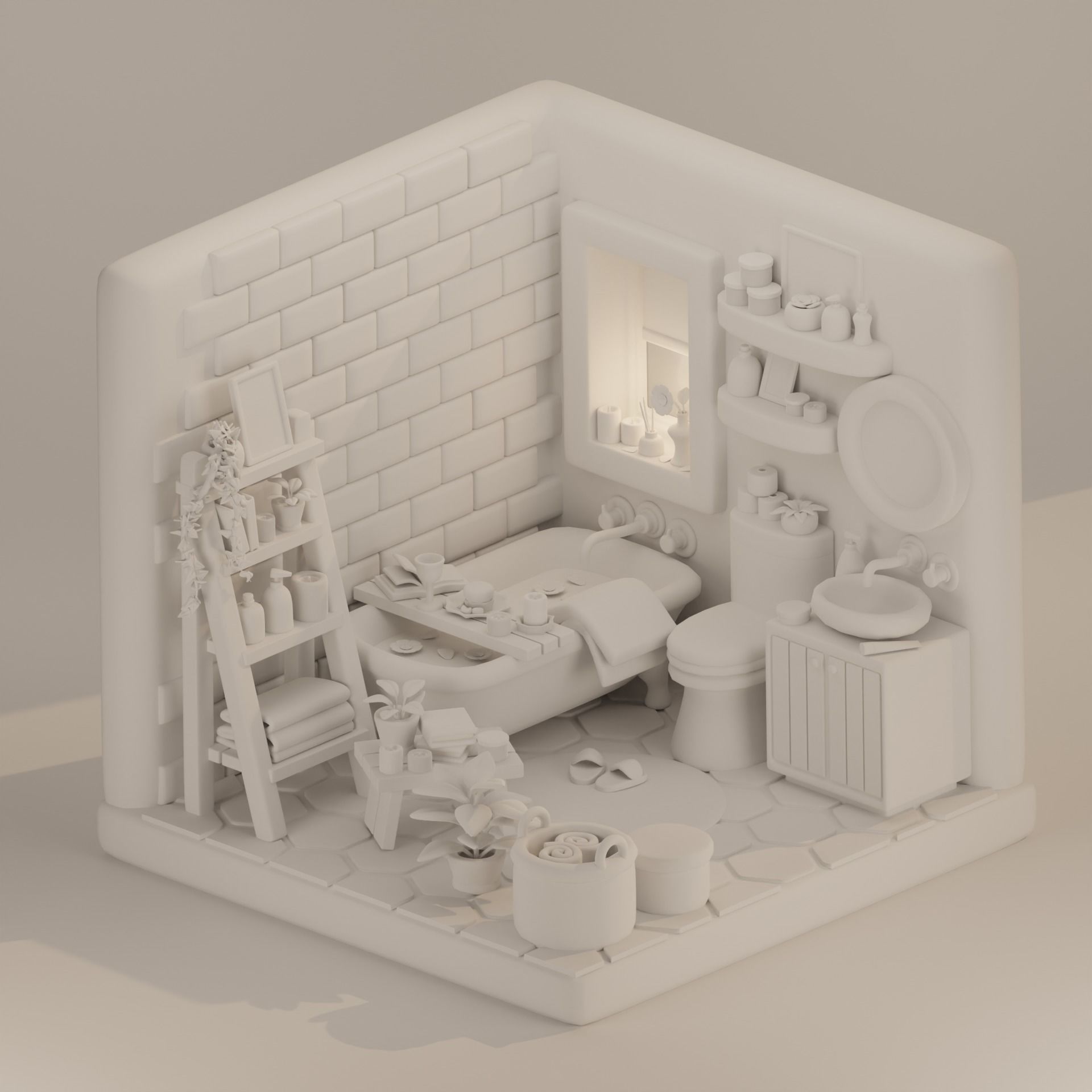 Isometric Bathroom Design for Unity Low-poly Game ready Low-poly 3D model_2