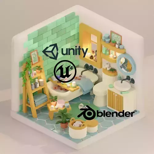 Isometric Bathroom Design for Unity Low-poly Game ready