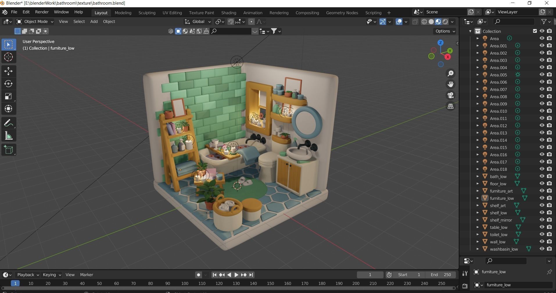 Isometric Bathroom Design for Unity Low-poly Game ready Low-poly 3D model_7