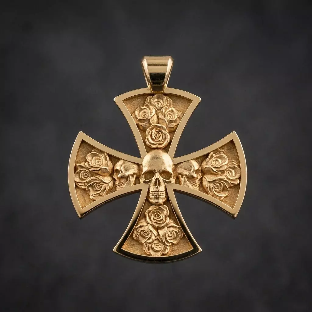 Cross Skull Rose pendant 3D print model