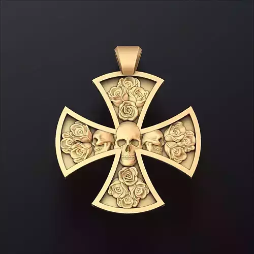 Cross Skull Rose pendant