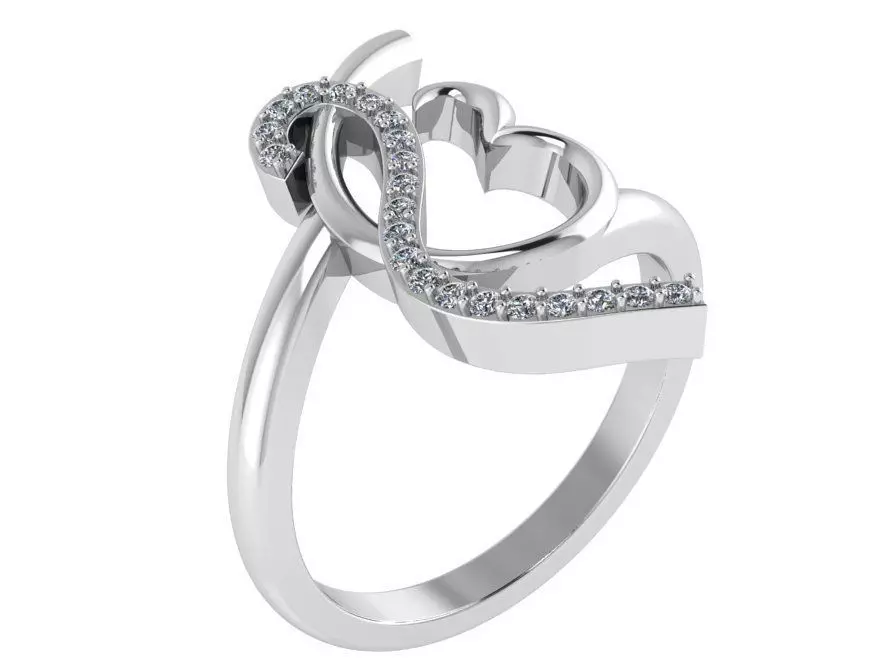 Heart ring with diamond stones 1861 3D print model 3D print model_0