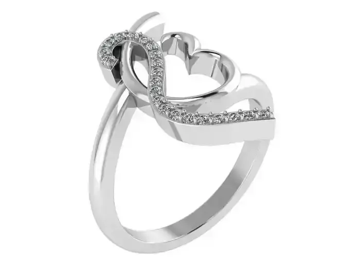 Heart ring with diamond stones 1861 3D print model