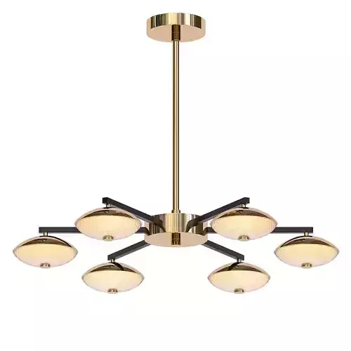 SPINNER modern chandelier in brass with six glass shades