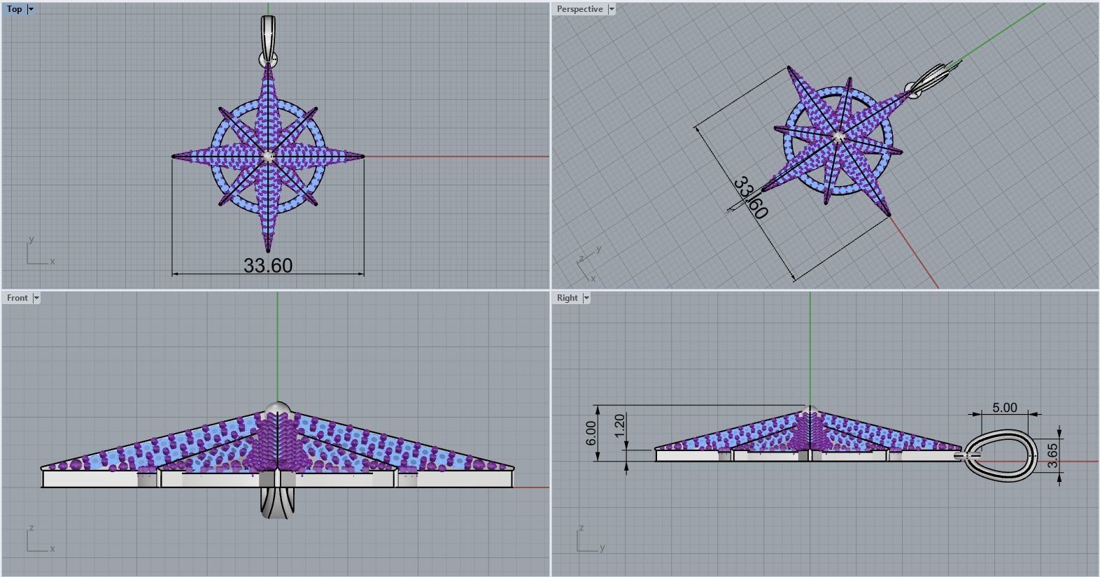 Compass star pendant model 298 3D print model_5