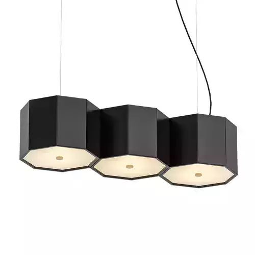 PRIZMA lamp with three balls hanging from it
