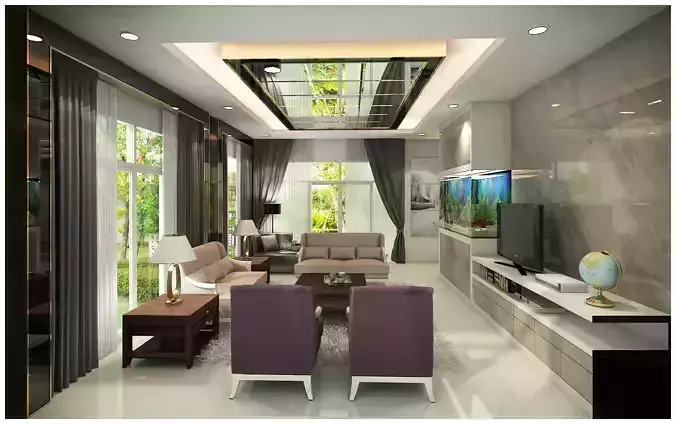 Living room to watch sea fish 3D model