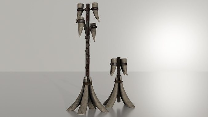 Two detailed game ready orcish candlesticks Low-poly 3D model