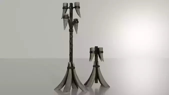 Two detailed game ready orcish candlesticks Low-poly 3D model