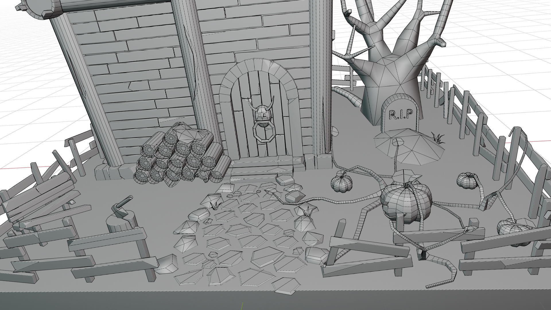Scary low poly halloween house Low-poly 3D model_12