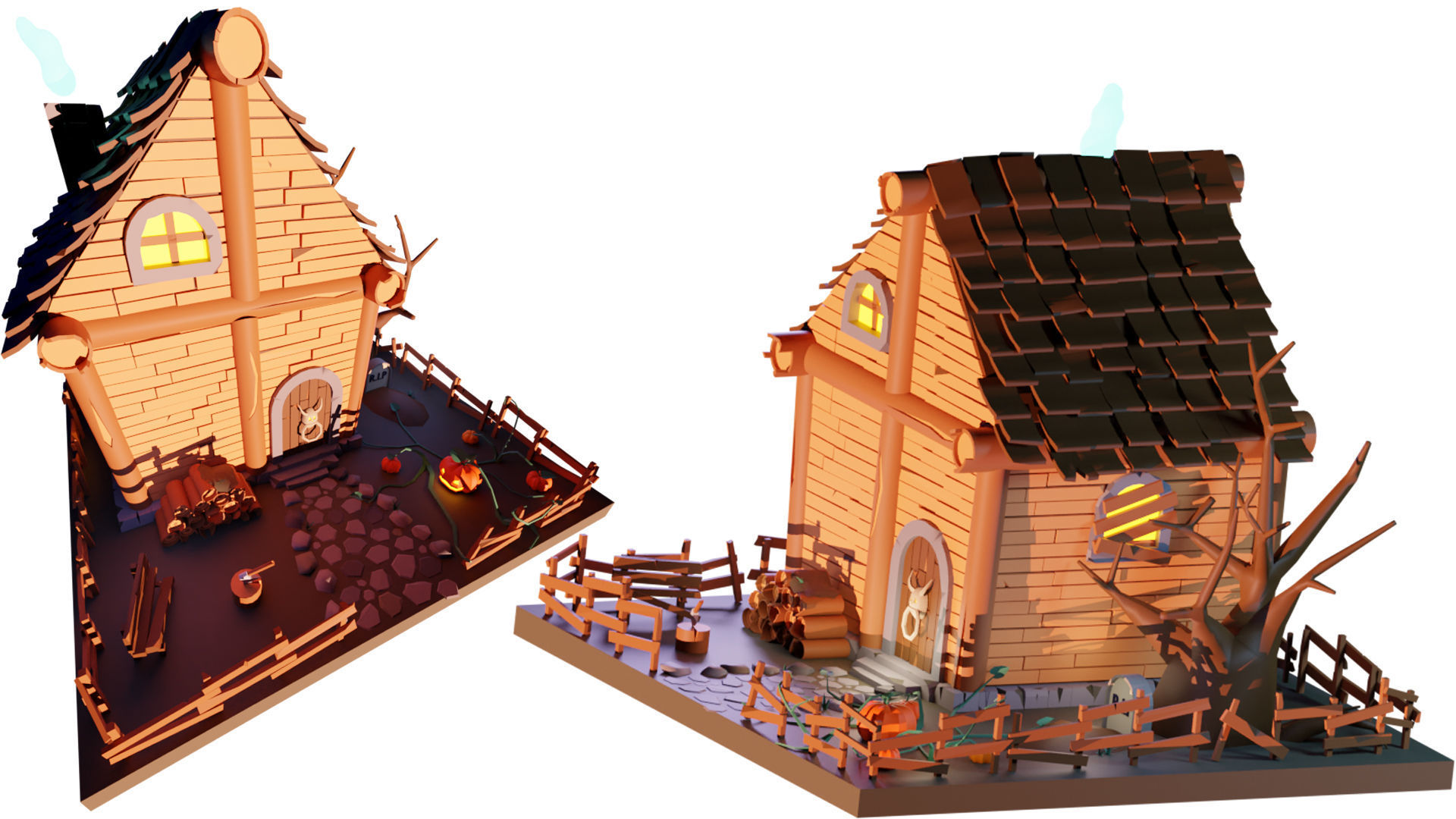 Scary low poly halloween house Low-poly 3D model_6