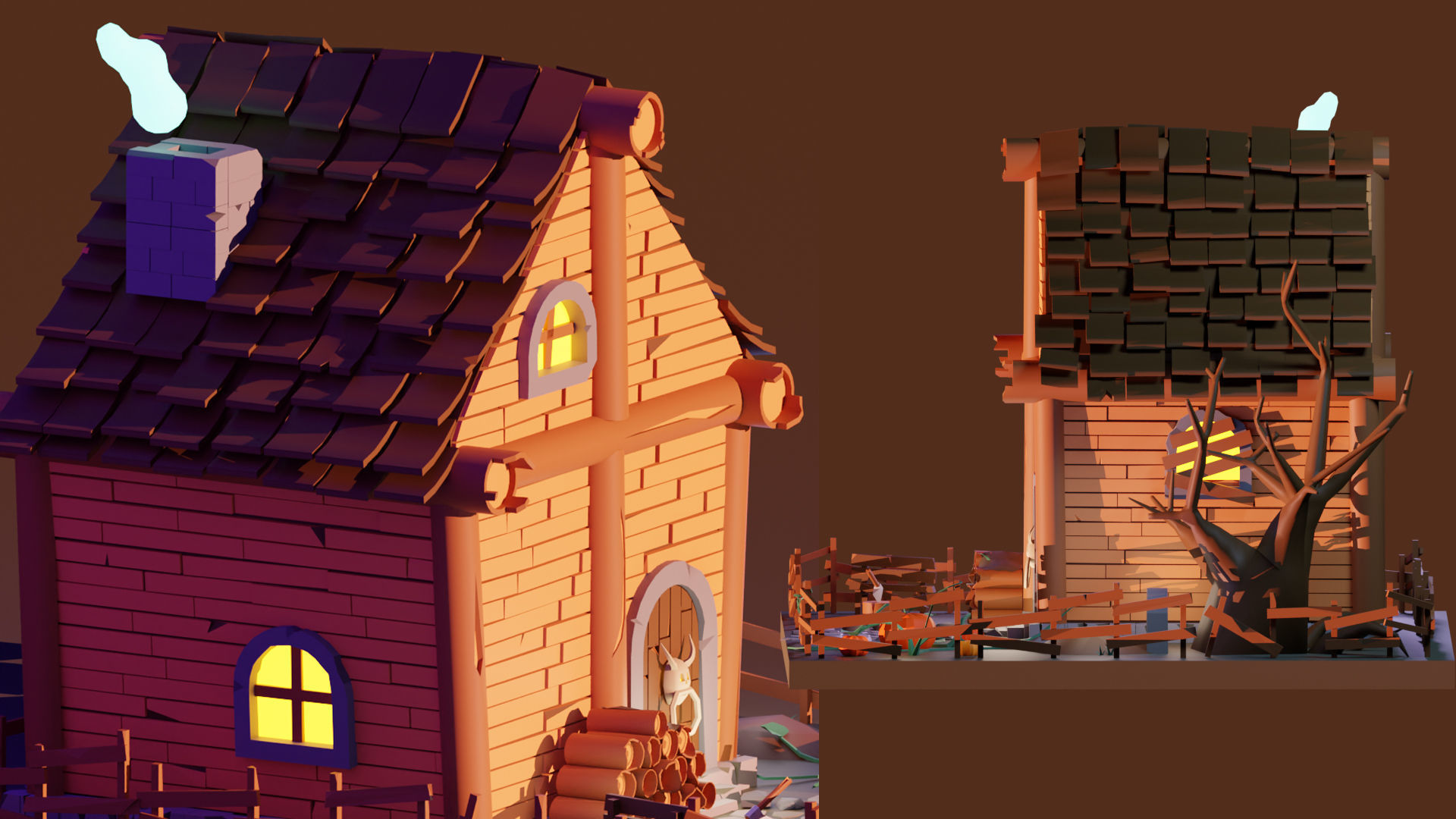 Scary low poly halloween house Low-poly 3D model_5