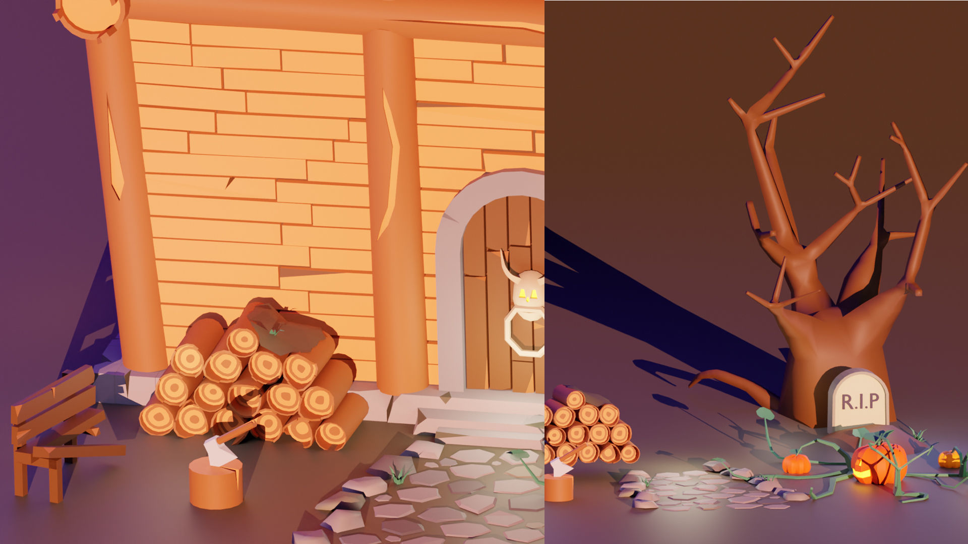 Scary low poly halloween house Low-poly 3D model_4