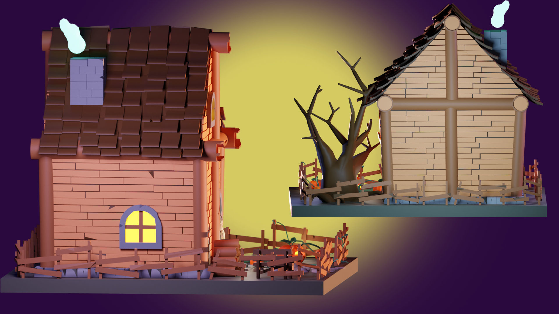 Scary low poly halloween house Low-poly 3D model_2
