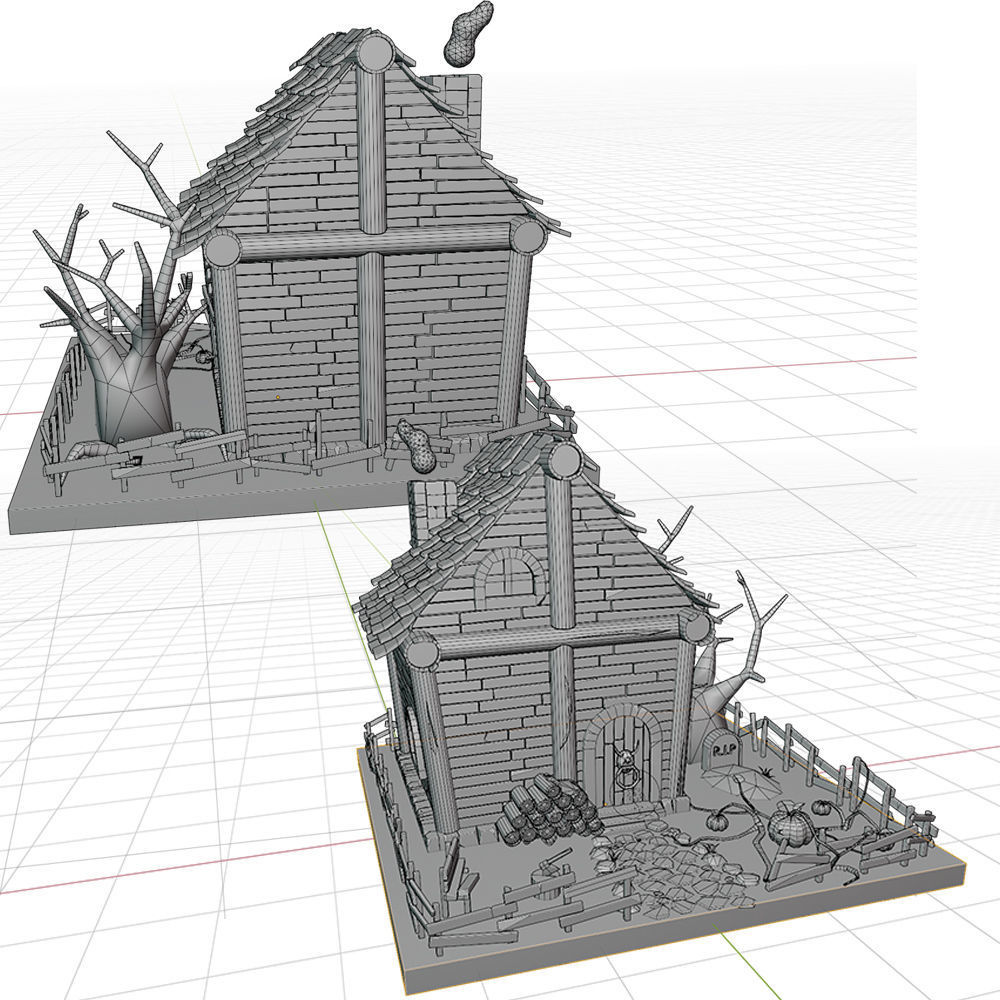 Scary low poly halloween house Low-poly 3D model_9