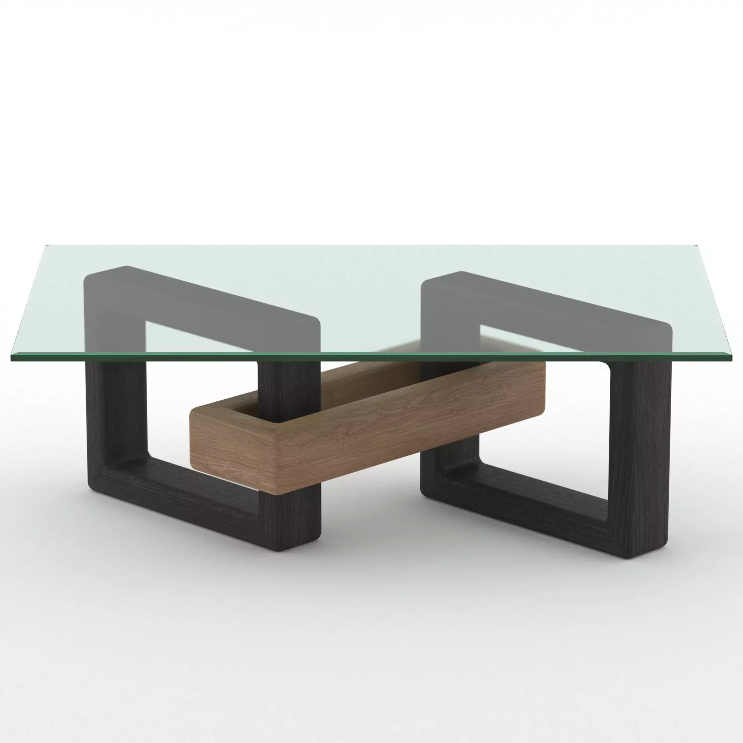  wood vaneer with glass coffee table  Low-poly 3D model_0