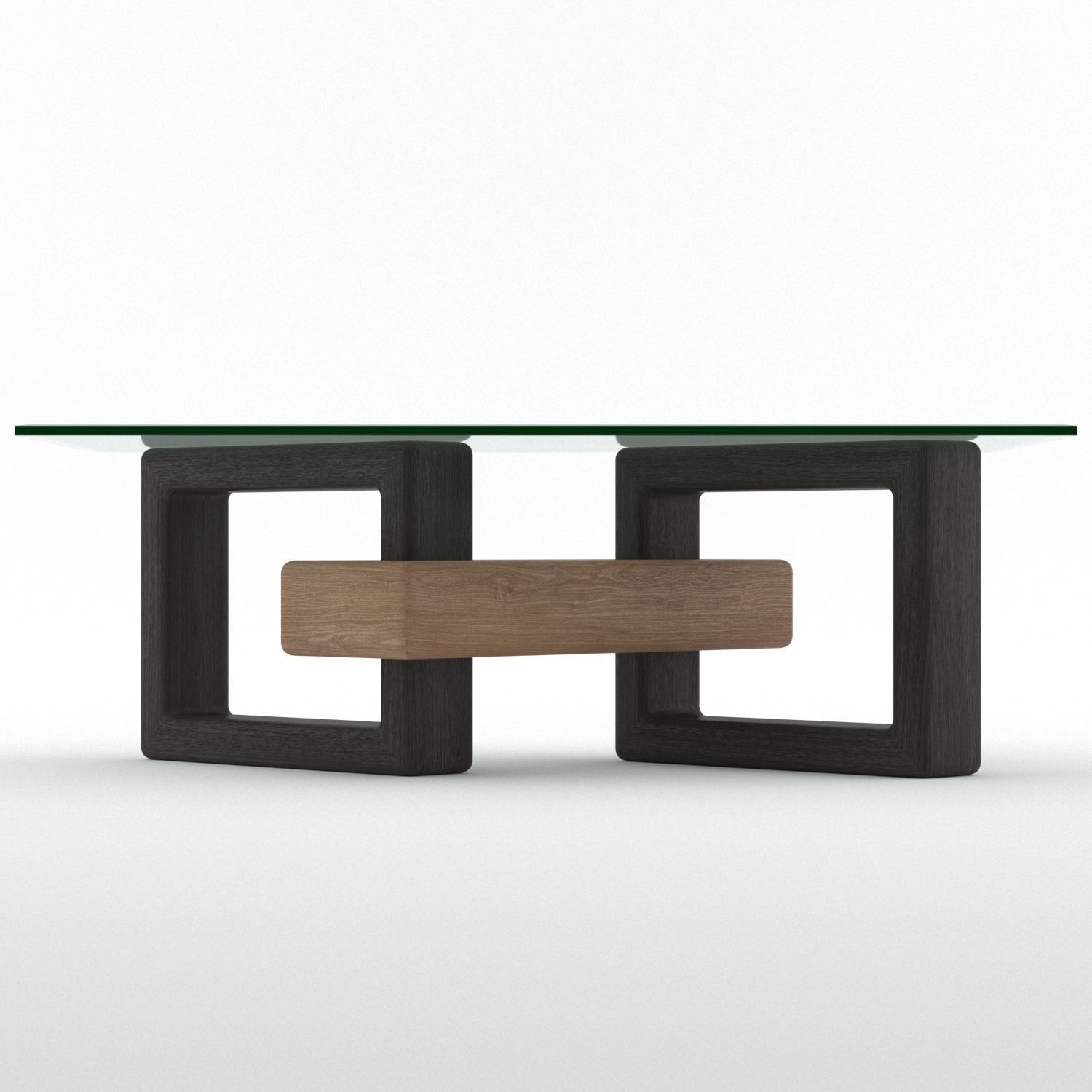  wood vaneer with glass coffee table  Low-poly 3D model_1