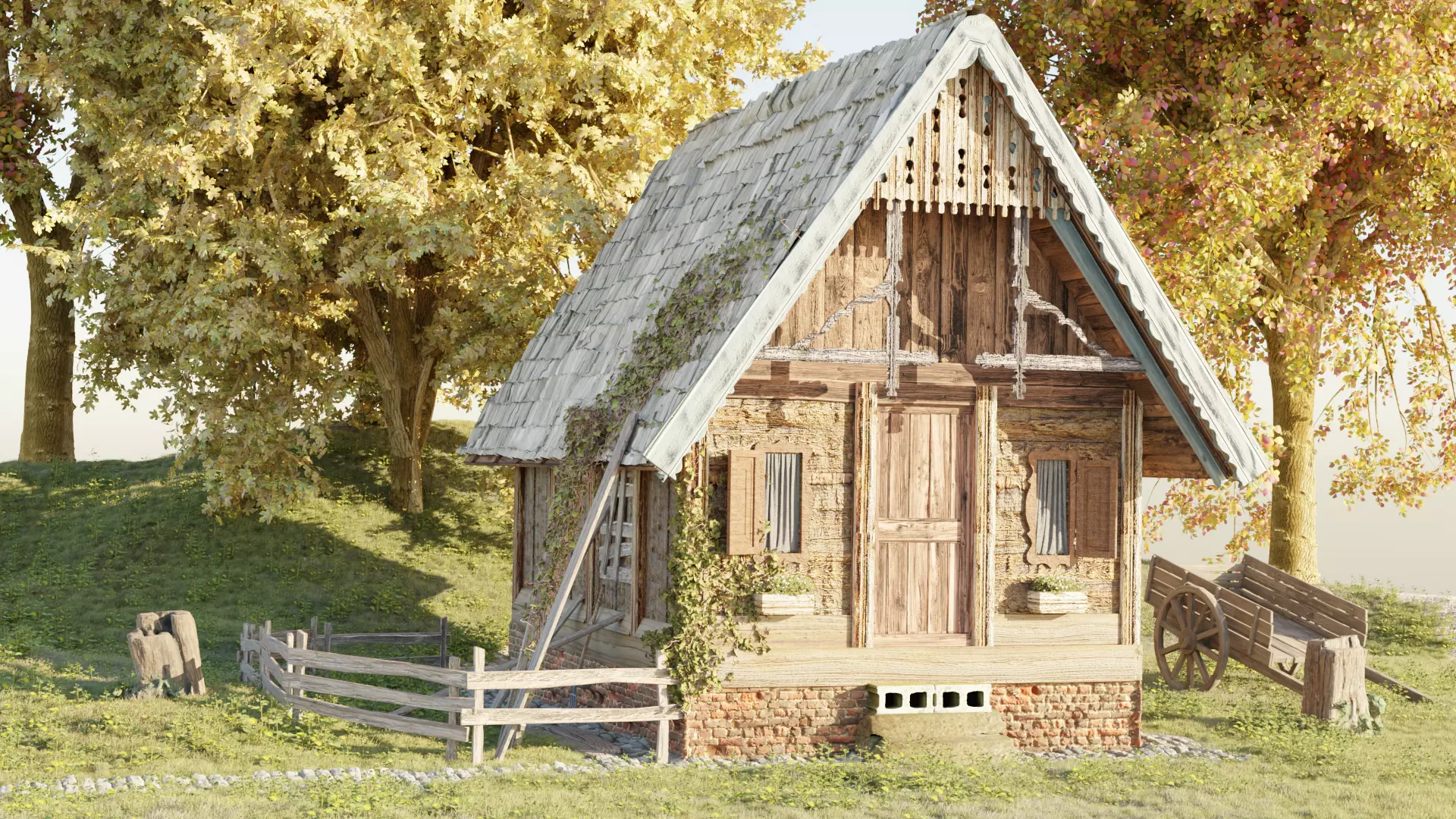 Old village House with Environment 3D model_0