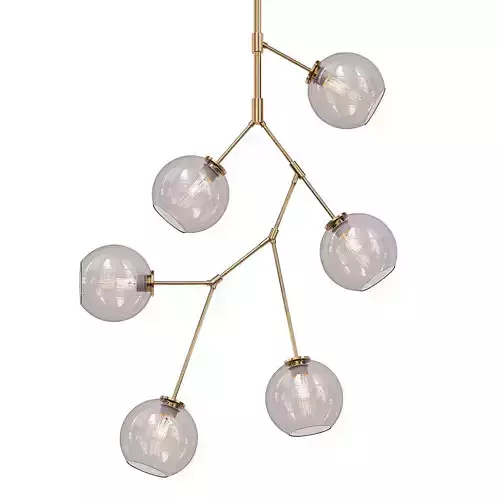 Neutron 8 chandelier with five glass balls hanging from it