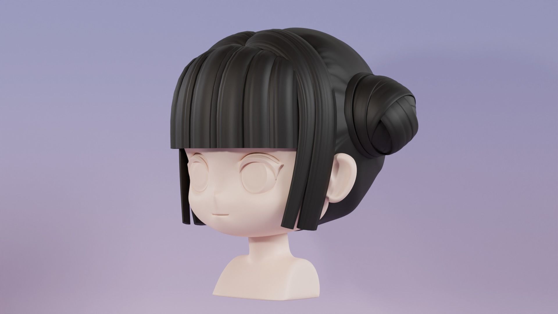 Chibi Female Hair Style 5 3D model_9