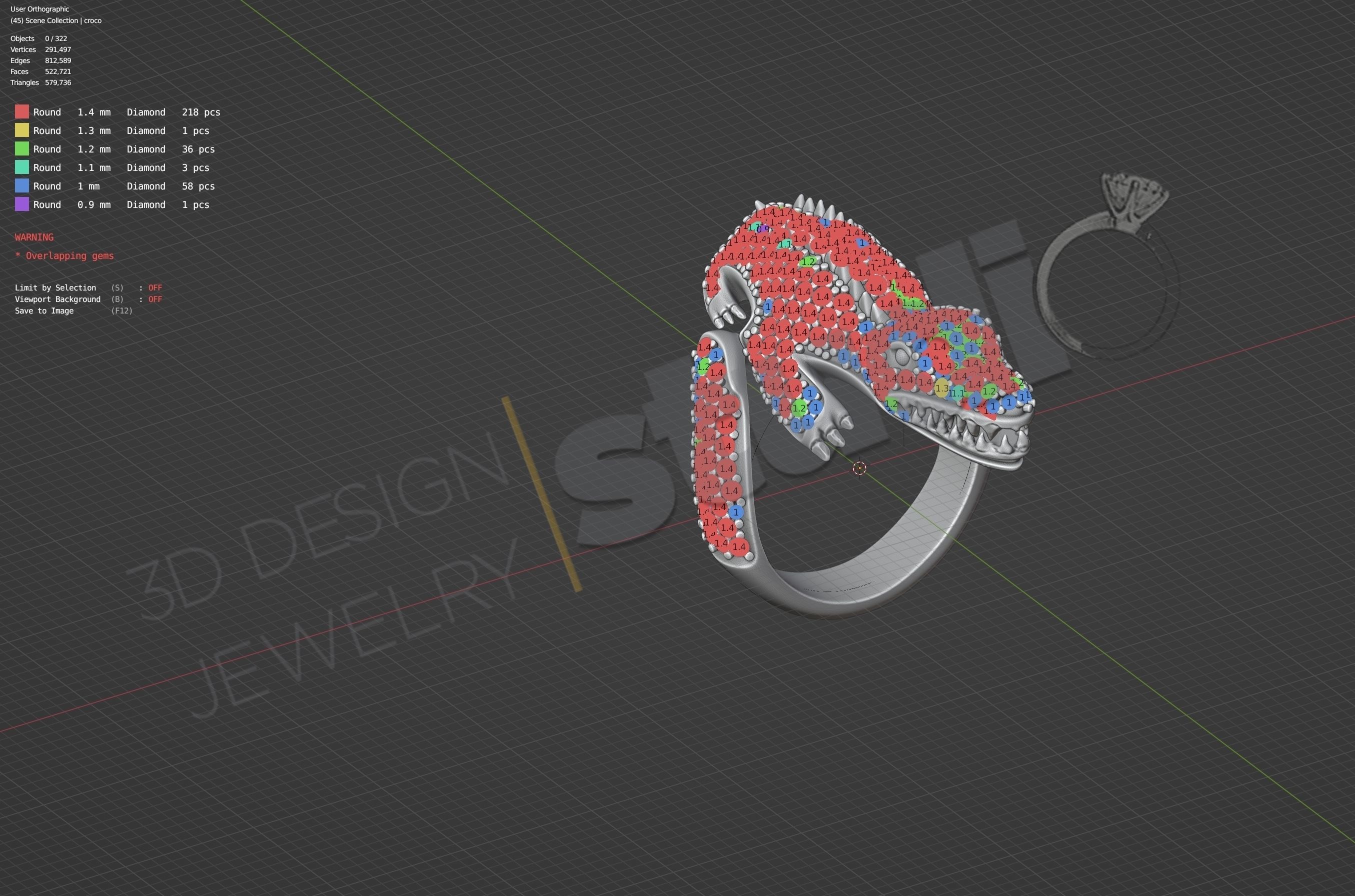 Highly detailed crocodile ring 3d model 3D print model_5