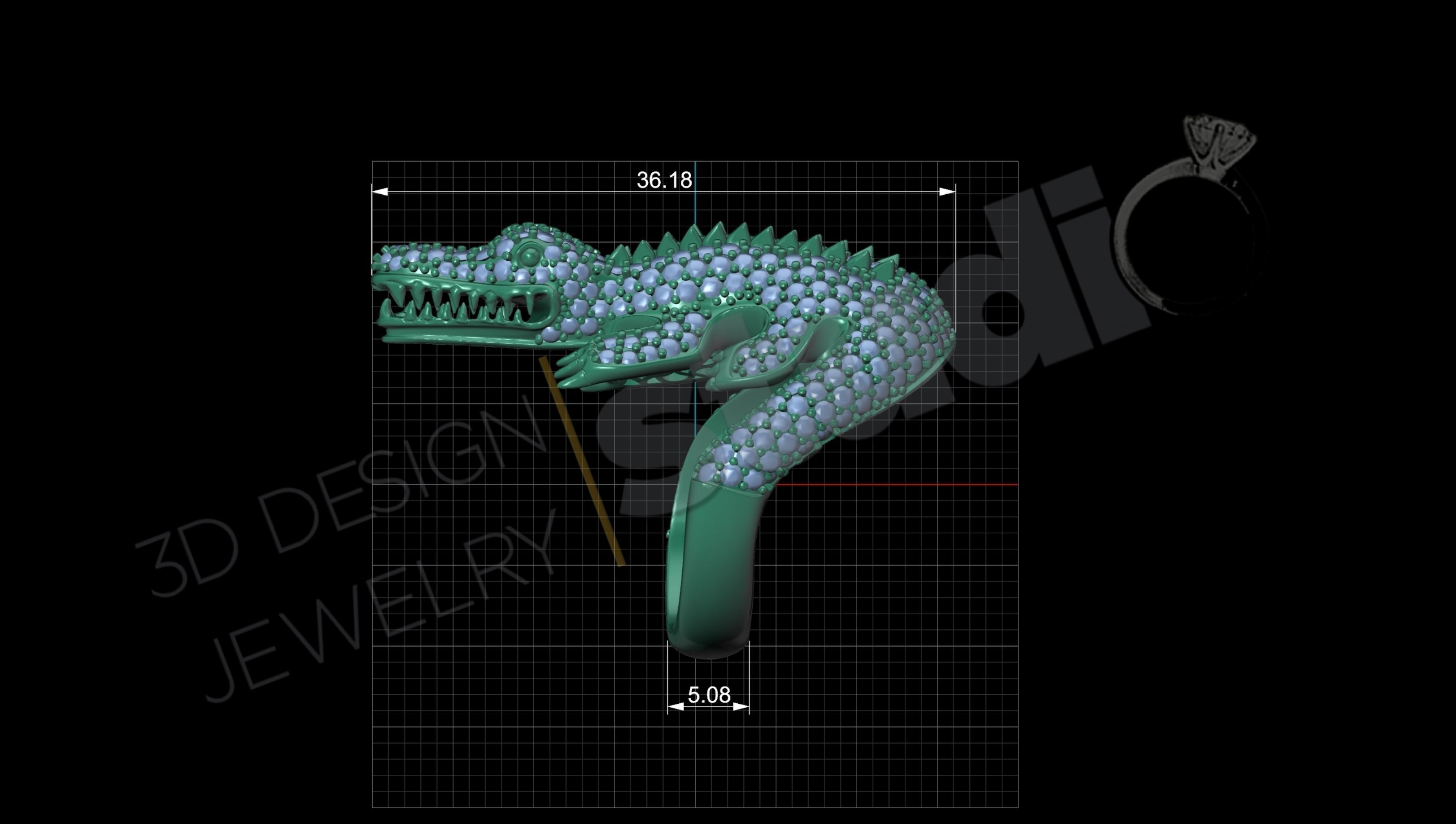 Highly detailed crocodile ring 3d model 3D print model_7