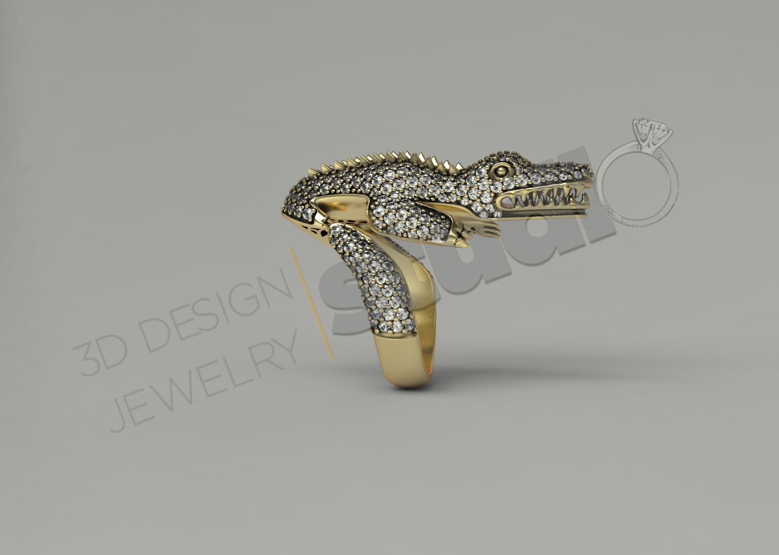 Highly detailed crocodile ring 3d model 3D print model_2