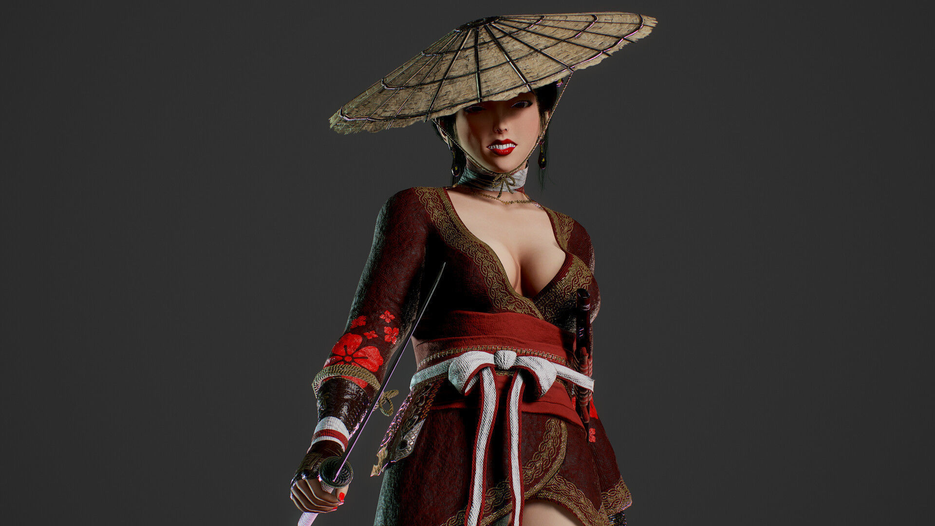 Samurai Female  Low-poly 3D model_30
