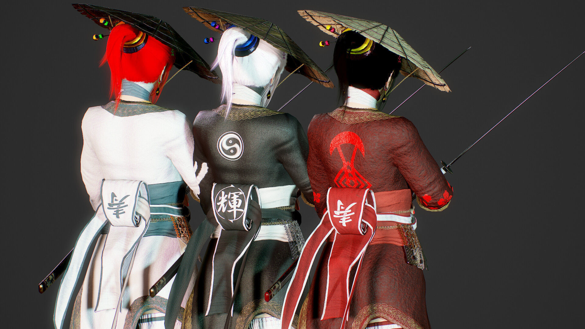 Samurai Female  Low-poly 3D model_9