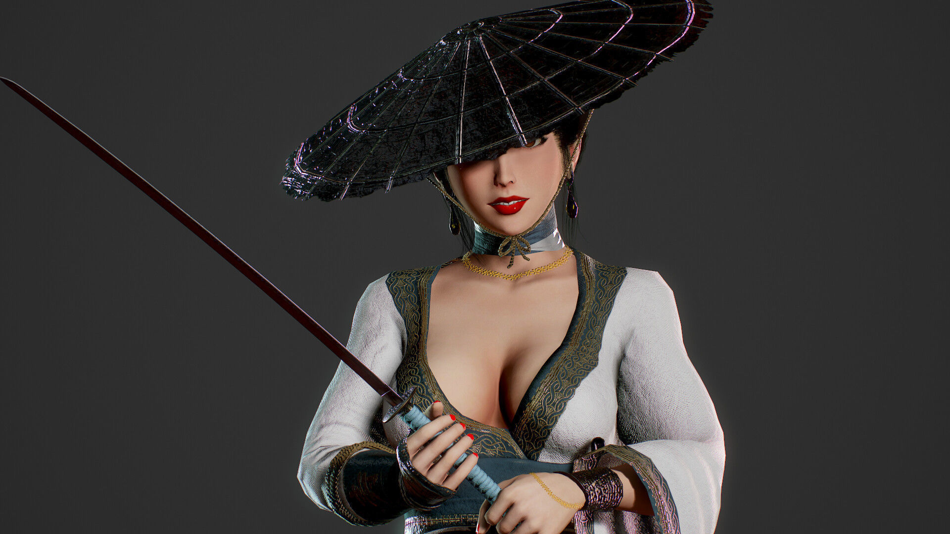 Samurai Female  Low-poly 3D model_22