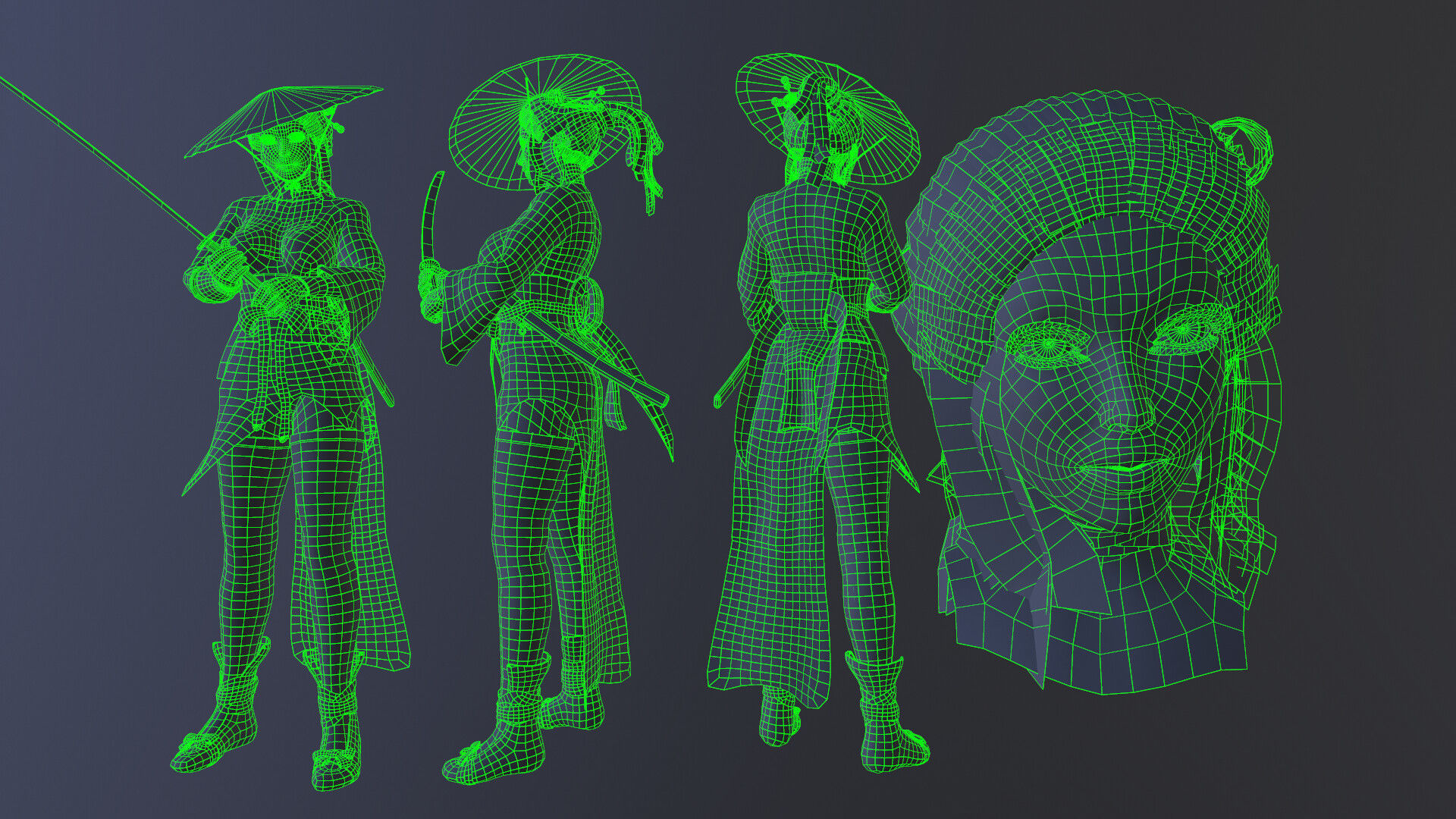 Samurai Female  Low-poly 3D model_17