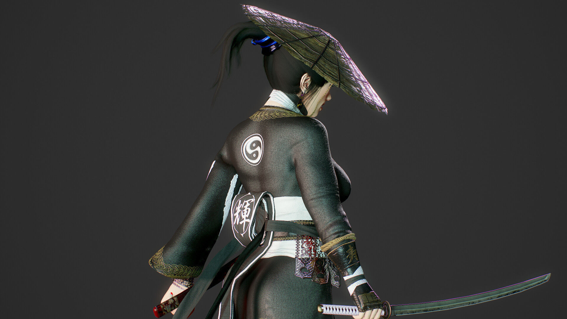 Samurai Female  Low-poly 3D model_20