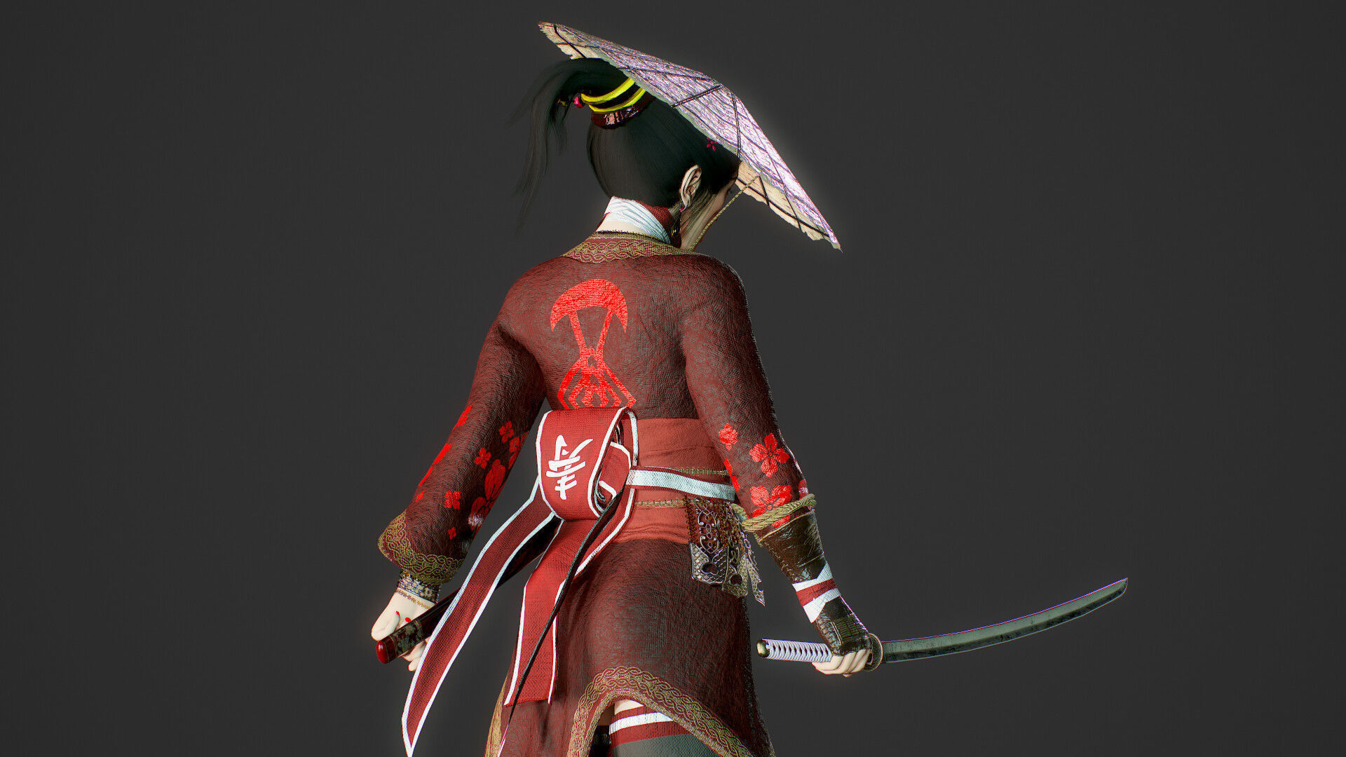 Samurai Female  Low-poly 3D model_31